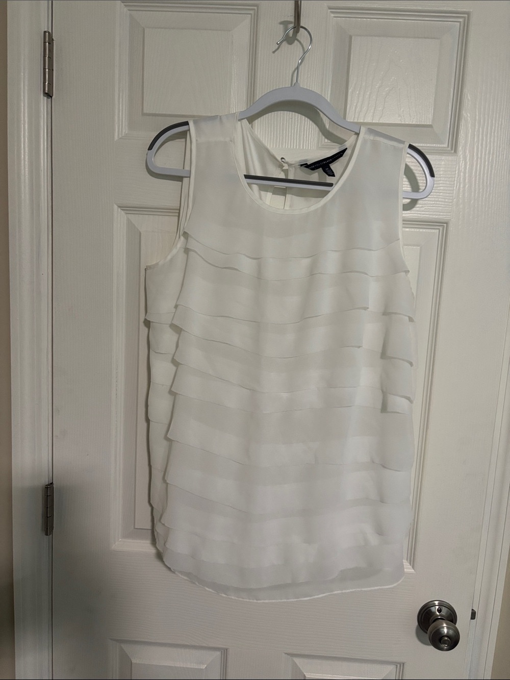 White House Black Market White Layered Ruffle Sleeveless Top